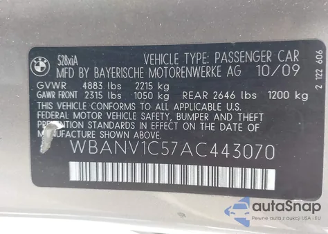 2010 BMW 528I xDrive from USA, damaged, VIN WBANV1C57AC443070